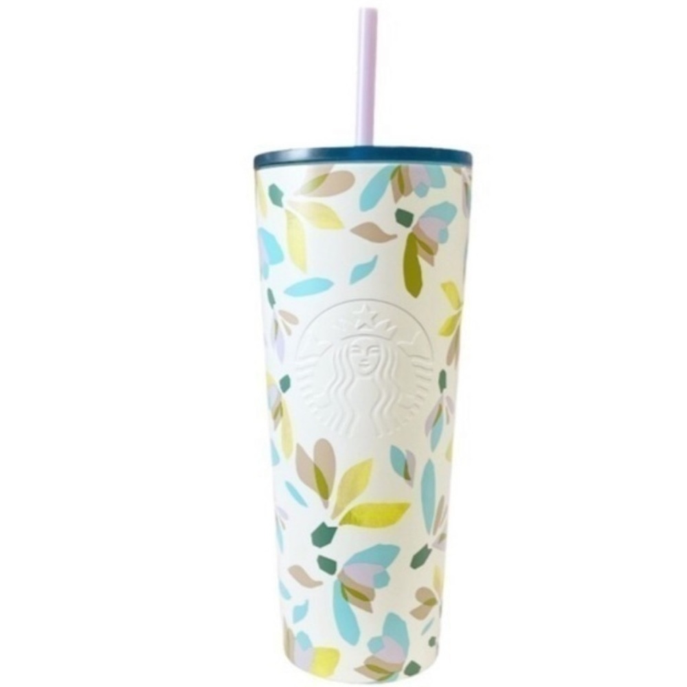 Starbucks Winter2023 Stainless steel White&Blue Floral Floating snowdrops 24oz